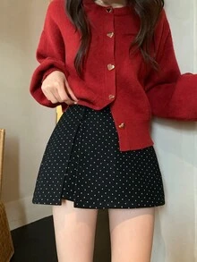 DAZY Women's Polka Dot Casual Korean Style Skirt - Black - View 1