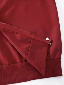 Vacaura American Street Racing Style Line Hooded Jacket, Zipper Hooded Coat, Curved Contrast Stitching Design On Body, Short Loose Fit Flattering And Versatile For All Body Types; Full Zipper Closure For Flexible Styling, Suitable For Daily Wear, Street Style, Spring/Autumn Single Wear, And Early Winter Layering - Burgundy - View 6