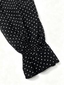 Trelyra Atasan Wanita Motif Polkadot dengan Ruffle dan Bahu Terbuka, Lengan Panjang, Bahan Chiffon, dan Modis. - MultiWarna - View 4