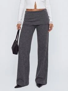 Avantive Women's Straight Leg Casual Pants With Pockets And 2 In 1 Design - Dark Grey - View 1