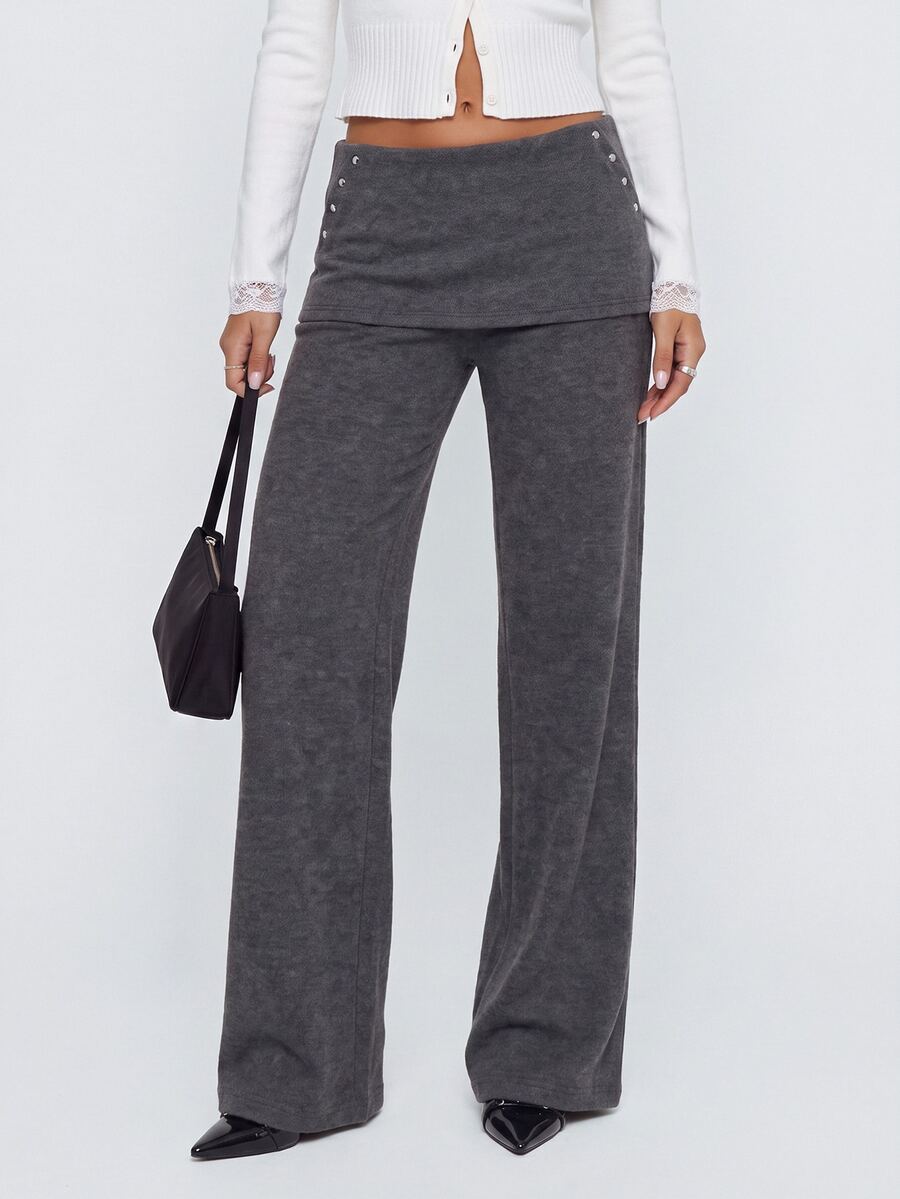 Avantive Women's Straight Leg Casual Pants With Pockets And 2 In 1 Design - Dark Grey - View 1