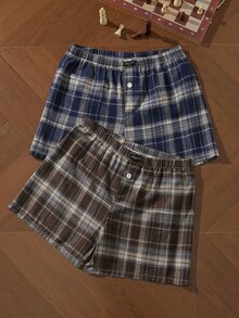 EverLounge Minimalist Pure Cotton Plaid Comfortable Combination (2-Piece Set) Men's Alro Pants - Multicolor - View 1