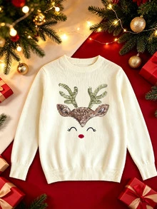 Sweater Rajut Motif Rusa Natal untuk Anak Perempuan, Cocok untuk Pesta Natal, Musim Semi, Musim Gugur, Musim Dingin, Hangat dan Nyaman, Kebutuhan Sehari-hari - Biru - View 2