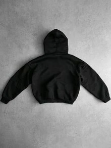 BATMAN X SHEIN Manfinity EMRG Men's Cartoon Embroidered Zipper Placket Casual Drawstring Hooded Sweatshirt - Black - View 2