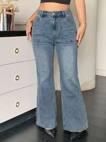 Dazy Plus Plus Size Women's Washed Distressed Stretch Flare Leg Jeans With Pockets - Light Wash - View 2