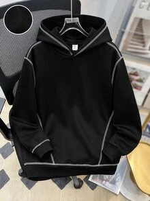SHEIN 青少年男孩休閒寬鬆舒適百搭純色連帽衫，秋冬女款衣物 - 彩色 - 查看 5