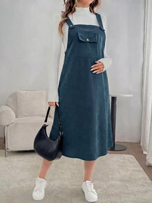 SHEIN 孕婦復古口袋簡約日常穿著洋裝 - 藏蓝色 - 查看 1