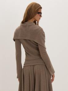 MUSEYN Stone Soft Cape Overlay Button Long Sleeve Top Versatile Everyday Casual Chic New Season Fall - Light Grey - View 4