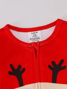 SHEIN Toddler Boys Christmas Cartoon Reindeer Design Fitted One-Piece Pajamas - Multicolor - View 6