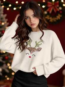 Sweater Rajut Motif Rusa Natal untuk Anak Perempuan, Cocok untuk Pesta Natal, Musim Semi, Musim Gugur, Musim Dingin, Hangat dan Nyaman, Kebutuhan Sehari-hari - Biru - View 1