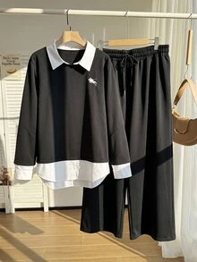 Solflare 大尺碼女款秋冬 2 合 1 騎士印花上衣與長褲休閒套裝 - 彩色 - 查看 2