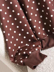 CosyJoli Women's Polka Dot Casual Long Sleeve Sweatshirt For Daily Wear - Burgundy - View 5