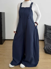 POPSWAY Plus Size Casual Loose Wide Leg Overalls - Royal Blue - View 5