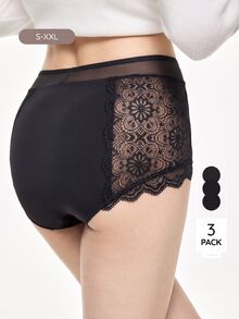 Bralution 女款素色對比蕾絲時尚三角內褲 - 黑色 - 查看 11