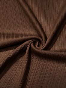 Velvienne Plus Size Women's Ribbed Bodycon Fishtail Dress With Round Neck, Buttons, Long Sleeves And Faux Button Inner Layer - Brown - View 5