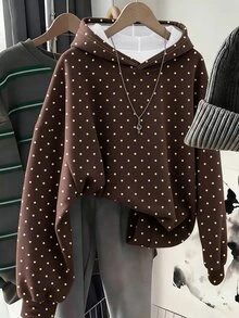 1件隨機款 秋季穿搭 黃色波點印花 美式校園風 Citywalk 街頭風 休閒校園運動風 青少年女孩休閒極簡寬鬆舒適衛衣 秋冬街頭穿搭 - 彩色 - 查看 3