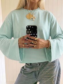 SHEIN EZwear 女款休閒寬鬆長袖T恤，秋季上衣，適合日常通勤、聚會、秋冬春夏、聖誕節、新年、感恩節、派對、婚禮、海灘、畢業典禮、優雅、外出、約會、通勤、情人節、優雅、度假、Y2K、畢業典禮等場合 - 彩色 - 查看 1