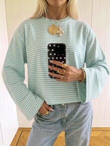 SHEIN EZwear 女款休閒寬鬆長袖T恤，秋季上衣，適合日常通勤、聚會、秋冬春夏、聖誕節、新年、感恩節、派對、婚禮、海灘、畢業典禮、優雅、外出、約會、通勤、情人節、優雅、度假、Y2K、畢業典禮等場合 - 彩色 - 查看 3