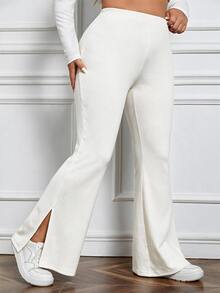 SHEIN EZwear 大尺碼女款純色休閒百搭日常穿著長褲 - 白色 - 查看 1