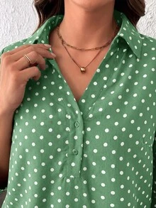 Easowa Curve Plus Size Leopard Print Mid-Sleeve Shirt - Olive Green - View 6