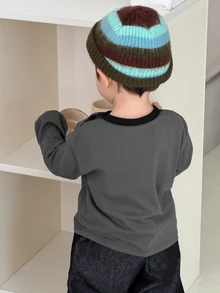 DAZY Infant (Boy) Round Neck Solid Color Spring/Autumn Top - Dark Grey - View 2