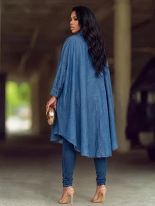 Slaydiva Women's Single-Breasted Casual Daily Denim Jacket - Blue - View 3