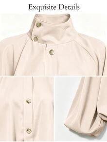 SOLERSUN Plus Size Women's Minimalist Silhouette Stand Collar Lantern Sleeve Lightweight Flight Jacket, Versatile Fashion Outerwear - Apricot - View 9
