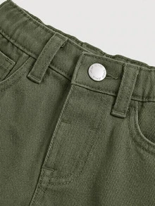SHEIN 男嬰時尚鈕扣口袋工裝牛仔長褲 - 軍綠色 - 查看 4