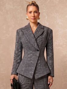Lumalex Winter Fall Structured Shoulder Padded Waist-Cinching Long Sleeve Women's Blazer Dawn-To-Gala Elegant Poised Let Your Beauty Shine - Dark Grey - View 2