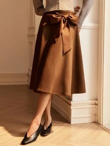 SHEIN 秋冬休閒棕色綁帶女款裙子，適合日常穿著、度假穿著、街頭風、通勤穿著 - 棕色 - 查看 1