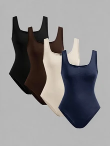 SHEIN EZwear Plus Size Simple Casual Bodysuit 4-Piece Set - Navy Blue - View 1