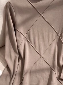 Rusticease Middle-Aged Women's Stitched Long Sleeve Simple T-Shirt For Daily Wear - Brown - View 4