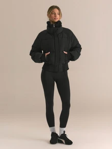 GLOWMODE Soft Matte Chase The Glow Water Repellent Relaxed Fit Bomber Jacket With Knit Collar, Ribbed Cuffs & Metallic Zipper Daily Casual Fall Winter Wear - Black - View 7