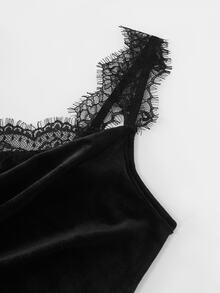 Balvessa Women's Elegant Sexy Lace Patchwork Ruched Split Thigh Velvet Formal Dress - Black - View 7