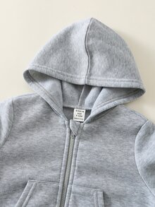 SHEIN 男嬰秋冬保暖內裡加厚黑色/灰色連帽衛衣套裝，適合外出與節日穿著，聖誕禮物 - 彩色 - 查看 3