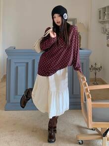 Dazy Plus Korean Style Polka Dot Loose Casual Versatile Brown Long Sleeve T-Shirt - Brown - View 6