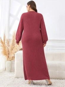 Lacomfia Plus Size Women's Faux Pearl Decor Patchwork Tassel Design Round Neck Long Sleeve Elegant Knit Dress - Red Violet - View 2