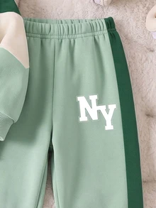 Baby Boys NY Letter Graphic Colorblock Quarter Zip Sweatshirt And Sweatpants 2 Pieces Outfit Set - Multicolor - View 3