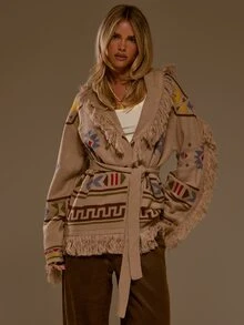 MUSERA Áo cardigan dáng dài dệt kim họa tiết nhiều màu cho nữ, phong cách coolgirl, mặc mùa thu đông - Nhiều màu - Xem 1