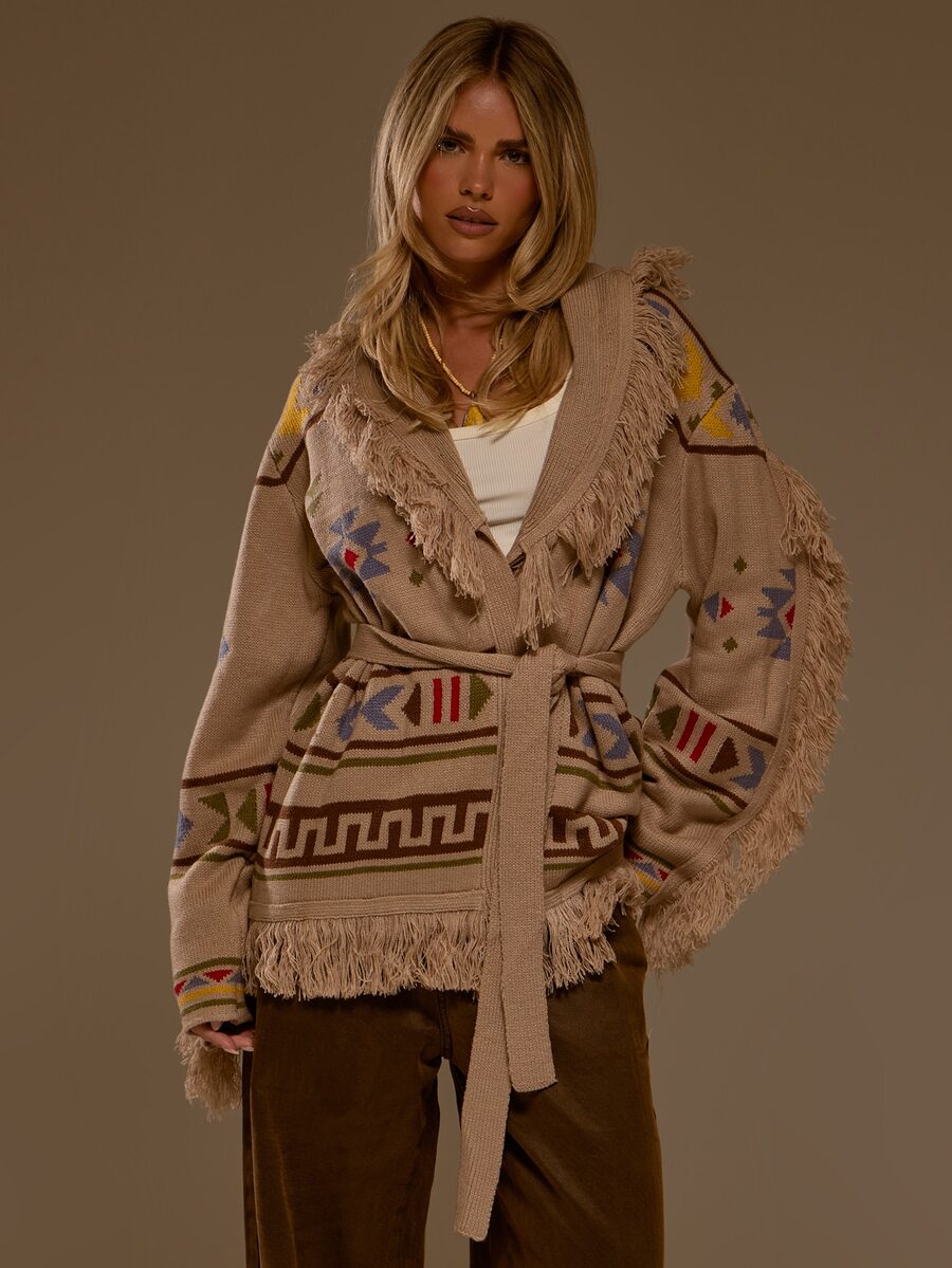 MUSERA Áo cardigan dáng dài dệt kim họa tiết nhiều màu cho nữ, phong cách coolgirl, mặc mùa thu đông - Nhiều màu - Xem 1