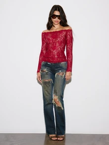 BAD SUNDAY Women's Lace Transparent Sexy Inner Top, Y2K Vintage Versatile, Autumn/Winter - Burgundy - View 4