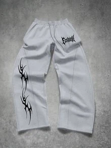 Manfinity EMRG Men's Drawstring Waist Letter Pattern Casual Daily Wear Sweatpants - Grey - View 3