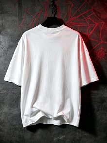 Lalippa Gothic Spider Web Pattern T-Shirt, Red Spider Front Print Loose Fit Unisex White Crew Neck Plus Size T-Shirt - White - View 2