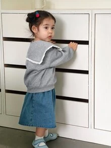 DAZY Infant/Toddler (Girl) Bowknot Fresh Korean Style Casual Spring/Autumn Long Sleeve Sweatshirt - Grey - View 2