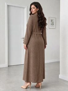 Auveirra Plus Size Women's Metal Decor Casual Versatile Long Sleeve Jacket - Brown - View 2