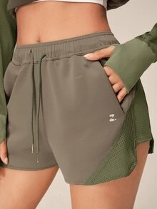 OutZeal Women Outdoor Green Shorts Gym Running Workout Elastic Waist Mesh Panel With Pockets - Green - View 6