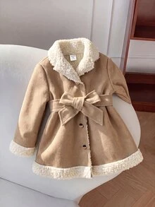 SHEIN Kids Kids Autumn/Winter Cute Casual Versatile Khaki Thermal Lined Jacket - Khaki - View 7