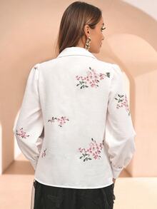 Modelyn Spring/Autumn Pink Embroidered Button-Front Shirt With Collar - Multicolor - View 7