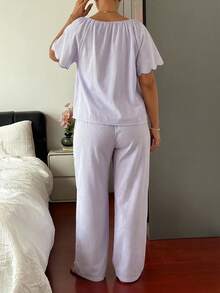 Dazy Plus Purple Casual Long Pants 2pcs Set Homewear Spring Summer Autumn New Pajama Set - Purple - View 6