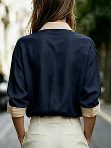 SHEIN LUNE 女款休閒寬鬆長袖襯衫，簡約百搭，適合日常穿著 - 彩色 - 查看 2